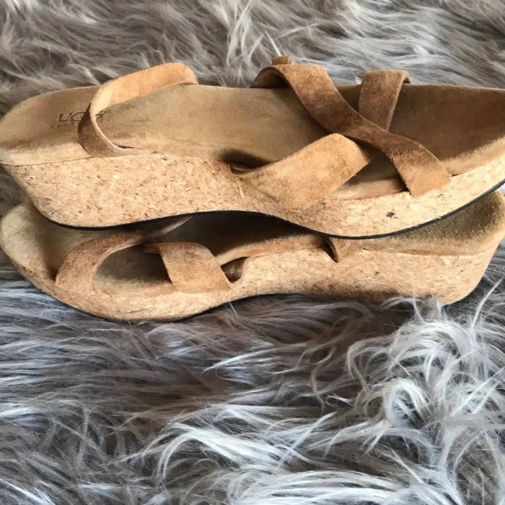 UGG Strappy leather sandals wedge heel 7 brown